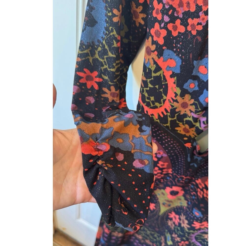 FREE PEOPLE Far Out Black Combo Maxi Dress Size Medium Dark Floral Cut Out Boho - Picture 7 of 13